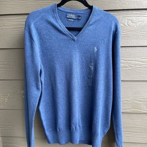 POLO RALPH LAUREN PIMA COTTON V-NECK SWEATER,BLUE